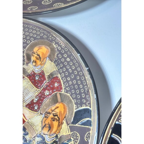 Satsuma Japanese Moriage Gold Leaf Goddess & 4 Immortals Plates 7.25" (6) - Picture 5 of 7